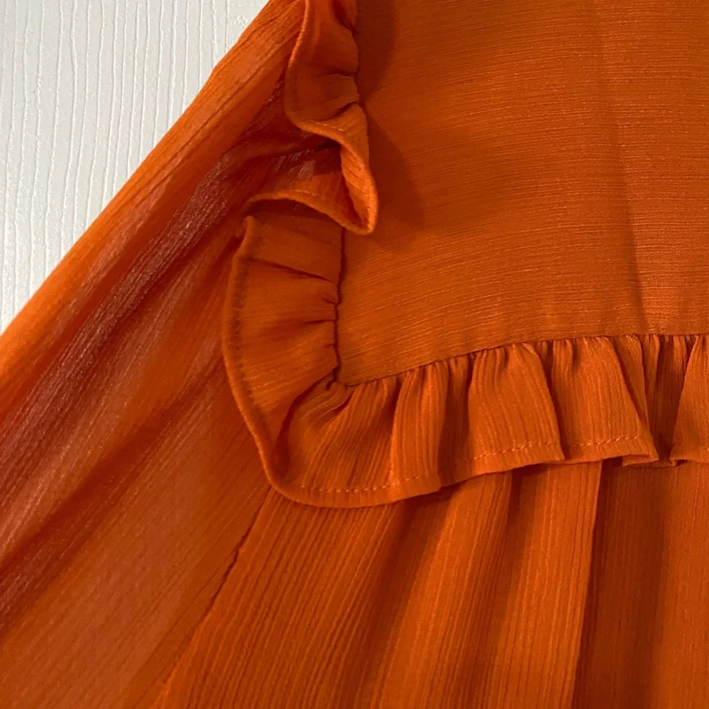 Women's Orange Ruffle Top - Picture 5 of 6